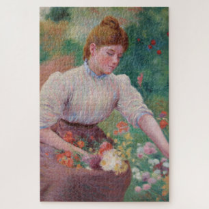 Girl Picking Flowers in a Summer Garden Jigsaw Puzzle