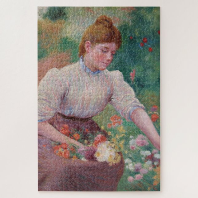 Girl Picking Flowers in a Summer Garden Jigsaw Puzzle (Vertical)