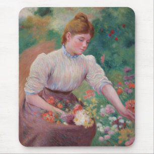 Girl Picking Flowers in a Summer Garden Mouse Pad
