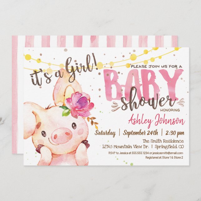 Girl Pig Baby Shower Farm invitation Farm (Front/Back)