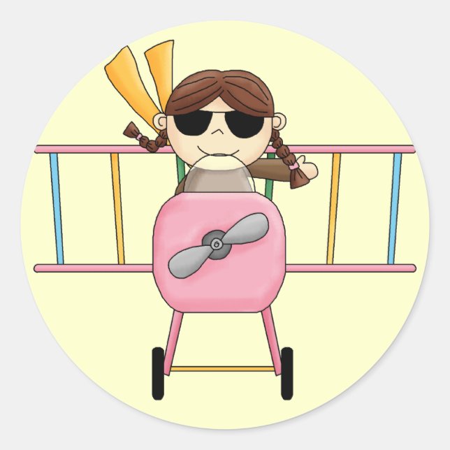 Girl Pilot T-shirts and Gifts Classic Round Sticker (Front)