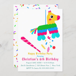 Girl Piñata 6th Birthday Invitations