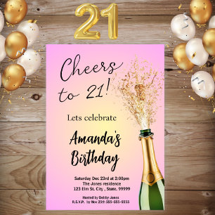 Girl Pink 21st Birthday Invitation 