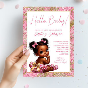 Girl Pink and Gold "Hello Baby" Baby Shower Invitation