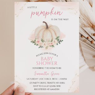 Girl Pink and Gold Pumpkin Baby Shower Invitation
