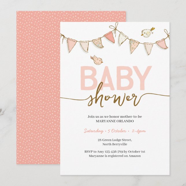 Girl Pink Baby Bunting Baby Shower Invitation (Front/Back)