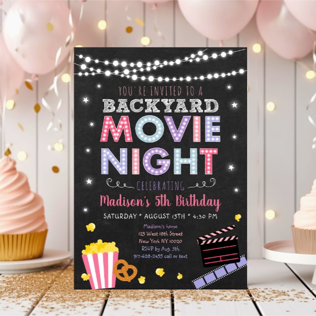 Girl Pink Backyard Movie Night Birthday Invitation (Creator Uploaded)