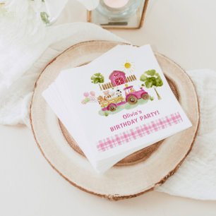 Girl pink barnyard fun farm animals birthday napkin