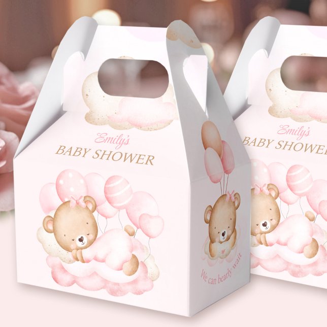 Girl pink Bear Baby Shower Favour Box (Girl pink Bear Favor Box - You can choose from 3 sizes by clicking on the STYLE dropbox.)