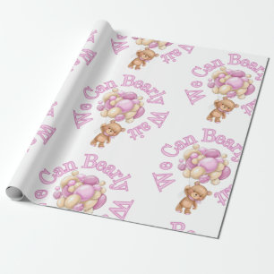 Girl Pink Bear Baby Shower Wrapping Paper