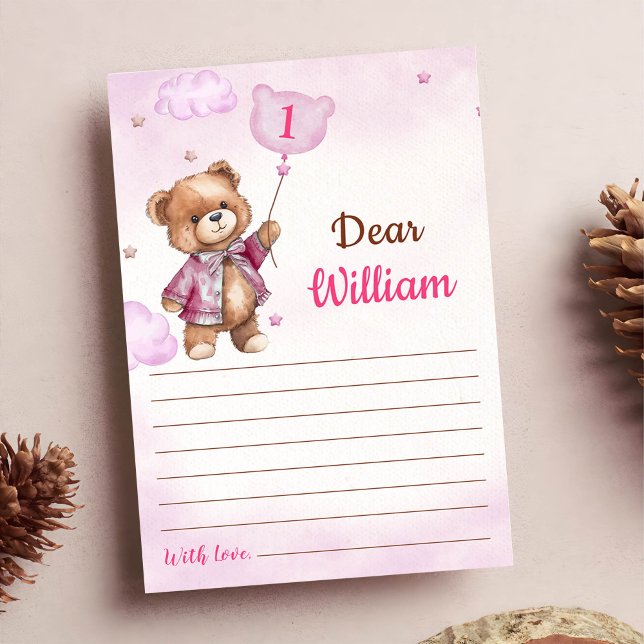Girl Pink Bear Birthday Time Capsule Message Card (Creator Uploaded)