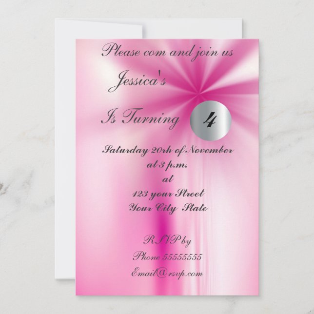Girl Pink Birthday Party Invitation (Front)