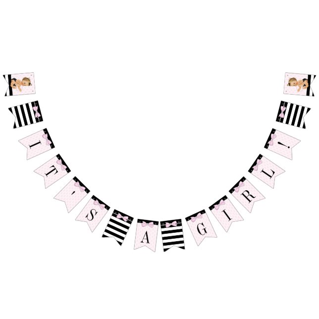 Girl Pink Black Baby Shower Bunting (All)
