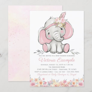 Girl Pink Boho Elephant Baby Shower Invitation