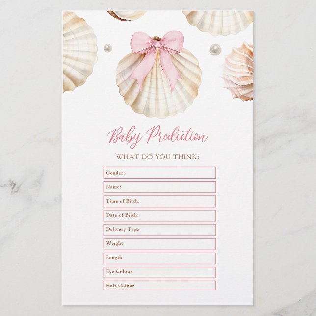 Girl Pink Bow Shell Baby Shower Baby Predictions  (Front)