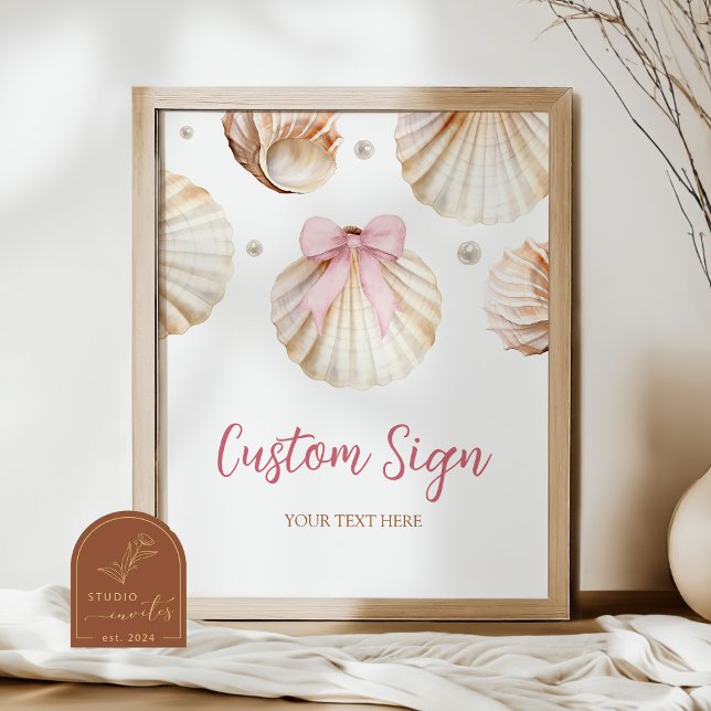 Girl Pink Bow Shell Baby Shower Custom Sign (Creator Uploaded)