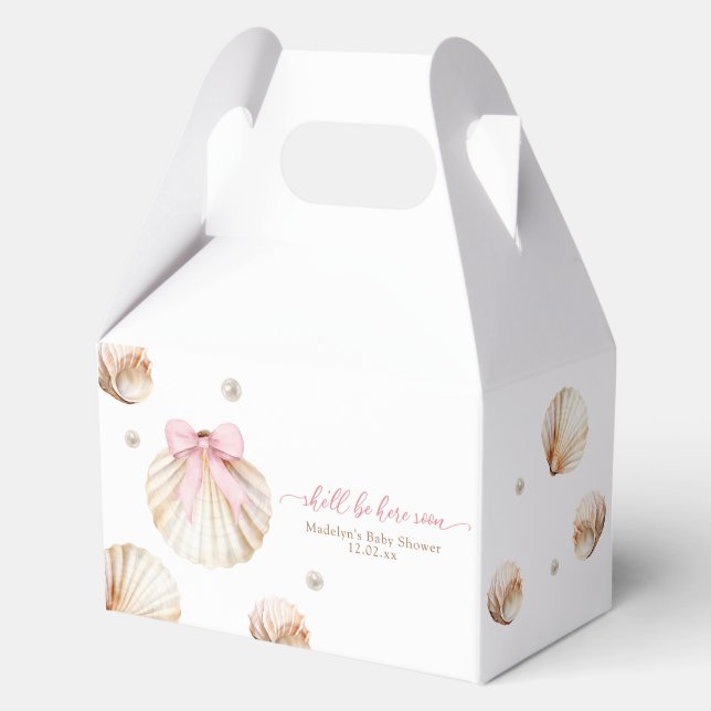 Girl Pink Bow Shell Baby Shower Favour Box (Front)