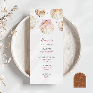 Girl Pink Bow Shell Baby Shower Flat Menu