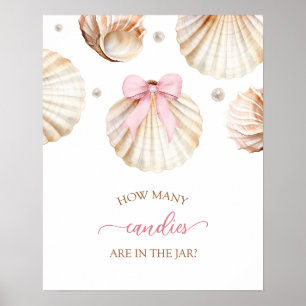 Girl Pink Bow Shell Baby Shower Game Sign