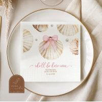 Girl Pink Bow Shell Baby Shower Paper Napkins