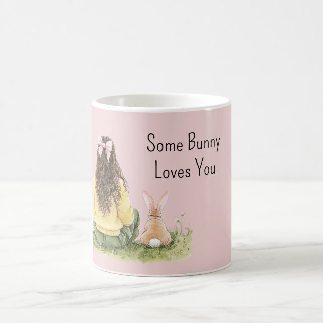 Girl Pink Bow Some Bunny Loves You Coffee Mug (Center)