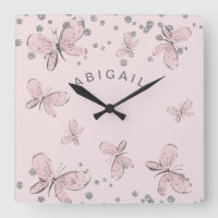 Girl Pink Butterfly Silver Sparkle Custom Name