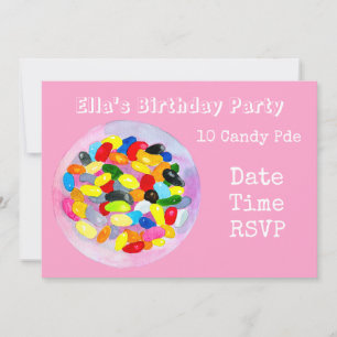 Girl pink candy birthday party invitation