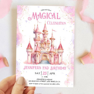 Girl Pink Castle Princess 2nd Birthday Party Invitation