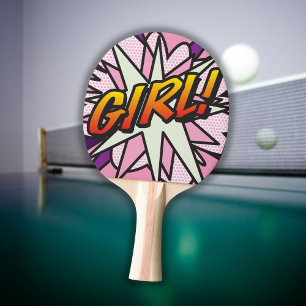 Girl Pink Cool Modern Comic Book Ping Pong Paddle