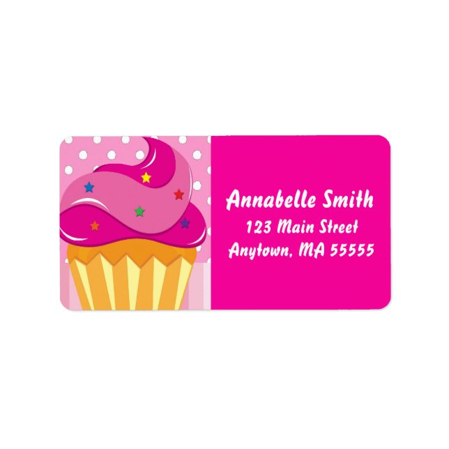 Girl Pink Cupcake Birthday Party Address Labels (Front)