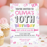 Girl Pink Doodle 10th Birthday