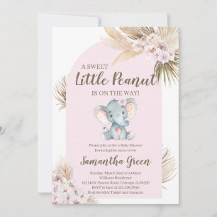 Girl Pink Elephant Baby Shower Invitation