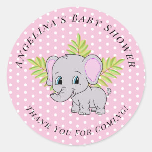 Girl Pink Elephant Cute Baby Shower Classic Round Sticker