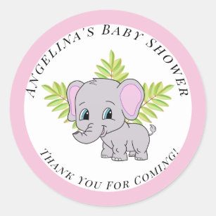 Girl Pink Elephant Cute Baby Shower Classic Round Sticker