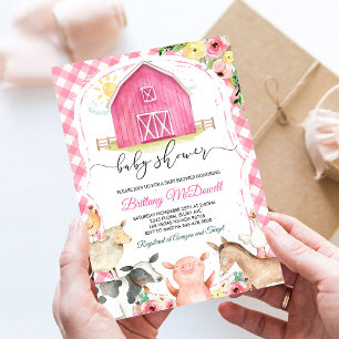 Girl Pink Farm Animals Baby Shower Invitation