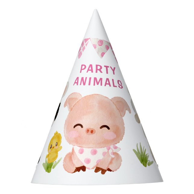 Girl pink Farm animals, party animals birthday Hat (Front)