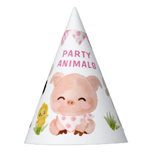 Girl pink Farm animals, party animals birthday Party Hat