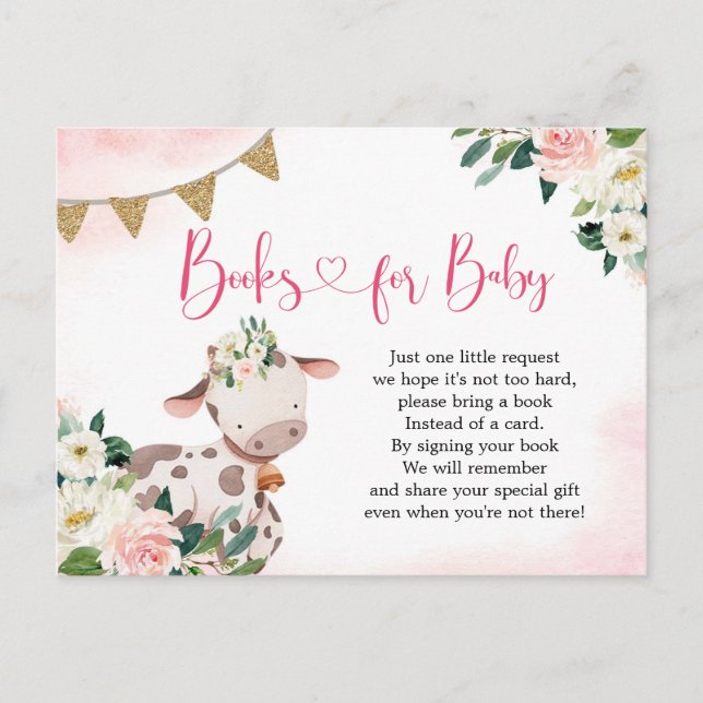 Girl Pink Farm Baby Shower Books For Baby Invitati Invitation Postcard (Front)