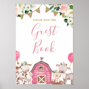 Girl Pink Farm Baby Shower Carousel Guest Book