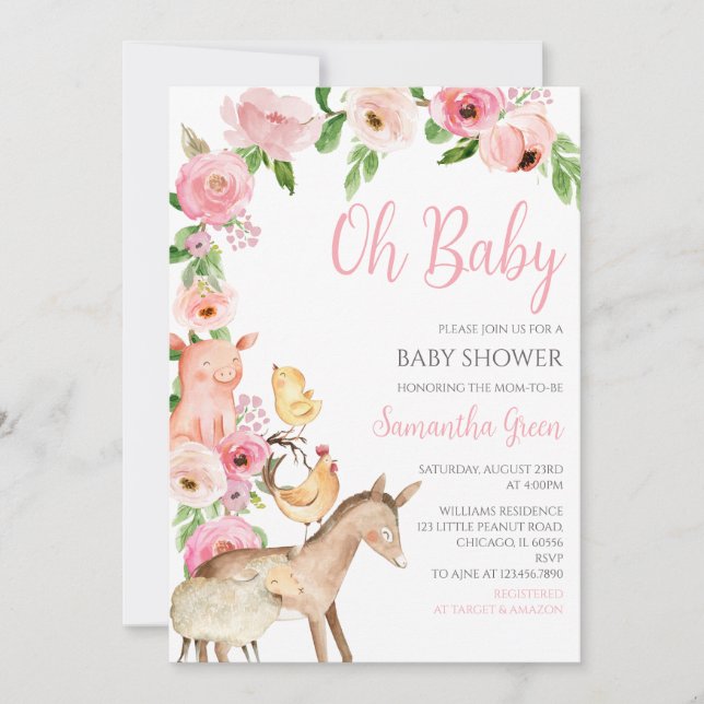 Girl Pink Farm Baby Shower Invitation (Front)