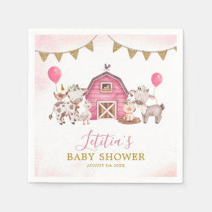 Girl Pink Farm Baby Shower Paper Napkin