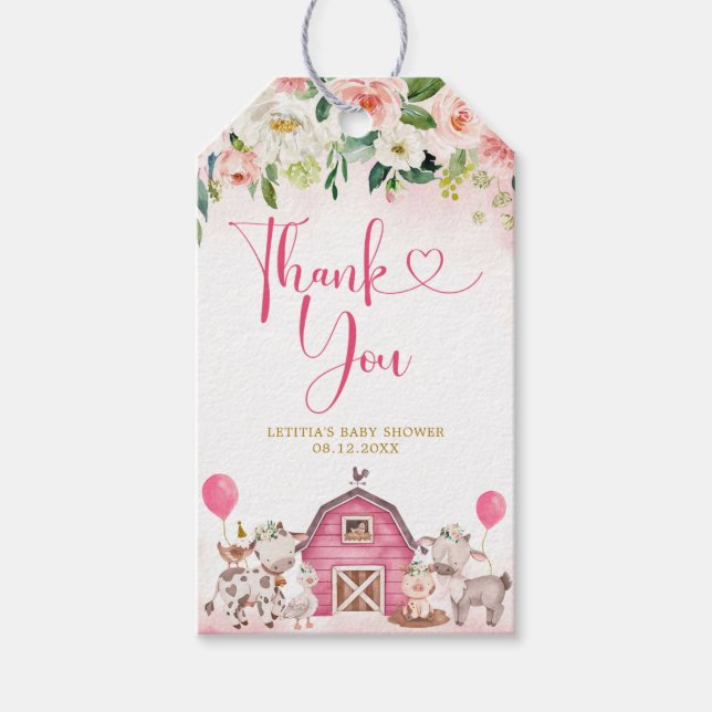 Girl Pink Farm Baby Shower Thank You Tag (Front)