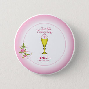 Girl Pink First Holy Communion, Chalice, Host, Ros 6 Cm Round Badge