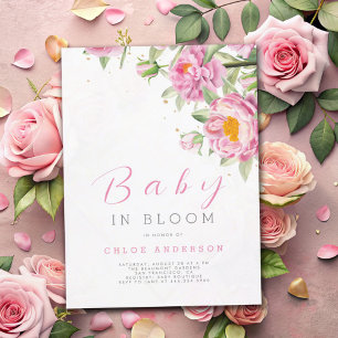 Girl Pink Floral Baby in Bloom Shower Cute Invitation