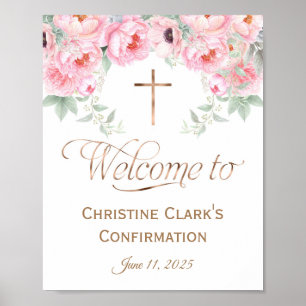 Girl, Pink, Floral, Confirmation Welcome Sign, Poster