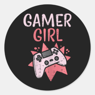 Girl Pink Game Controller Cute Video Gaming Women Classic Round Sticker
