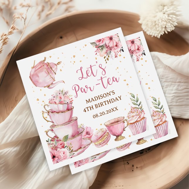 Girl Pink & Gold Floral Tea Party Birthday Napkin (Creator Uploaded)