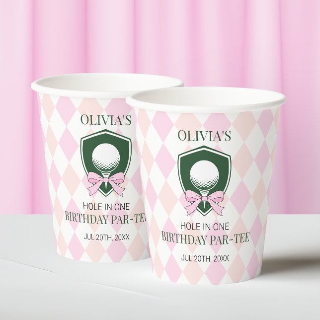 Girl Pink Golf Hole In One Cute 1st Birthday Party Paper Cups (Girl Pink Golf Hole In One Cute 1st Birthday Party Paper Cups)