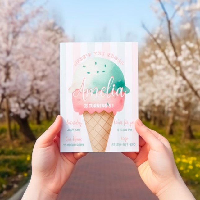 Girl Pink Ice Cream Birthday Invitation (Creator Uploaded)