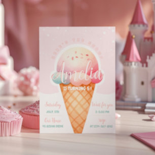 Girl Pink Ice Cream Birthday Invitation